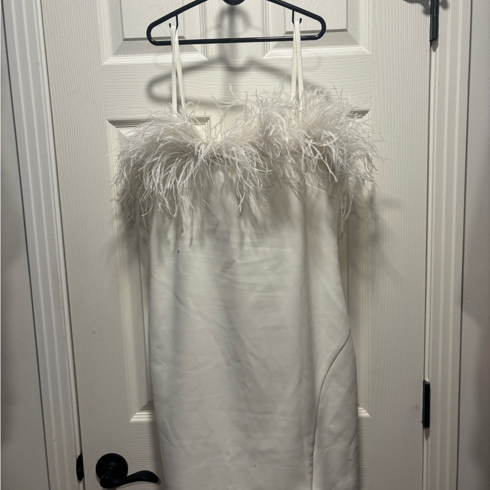 Likely Katy Dress White with Feather Detail